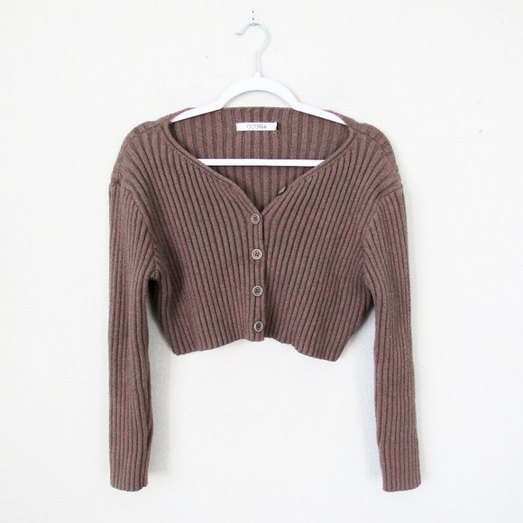 OOTDFash Sweaters - CHOCOLATE Brown Cropped Knit Cardigan SweaterSize-Small Excellent! ~orig.$58~